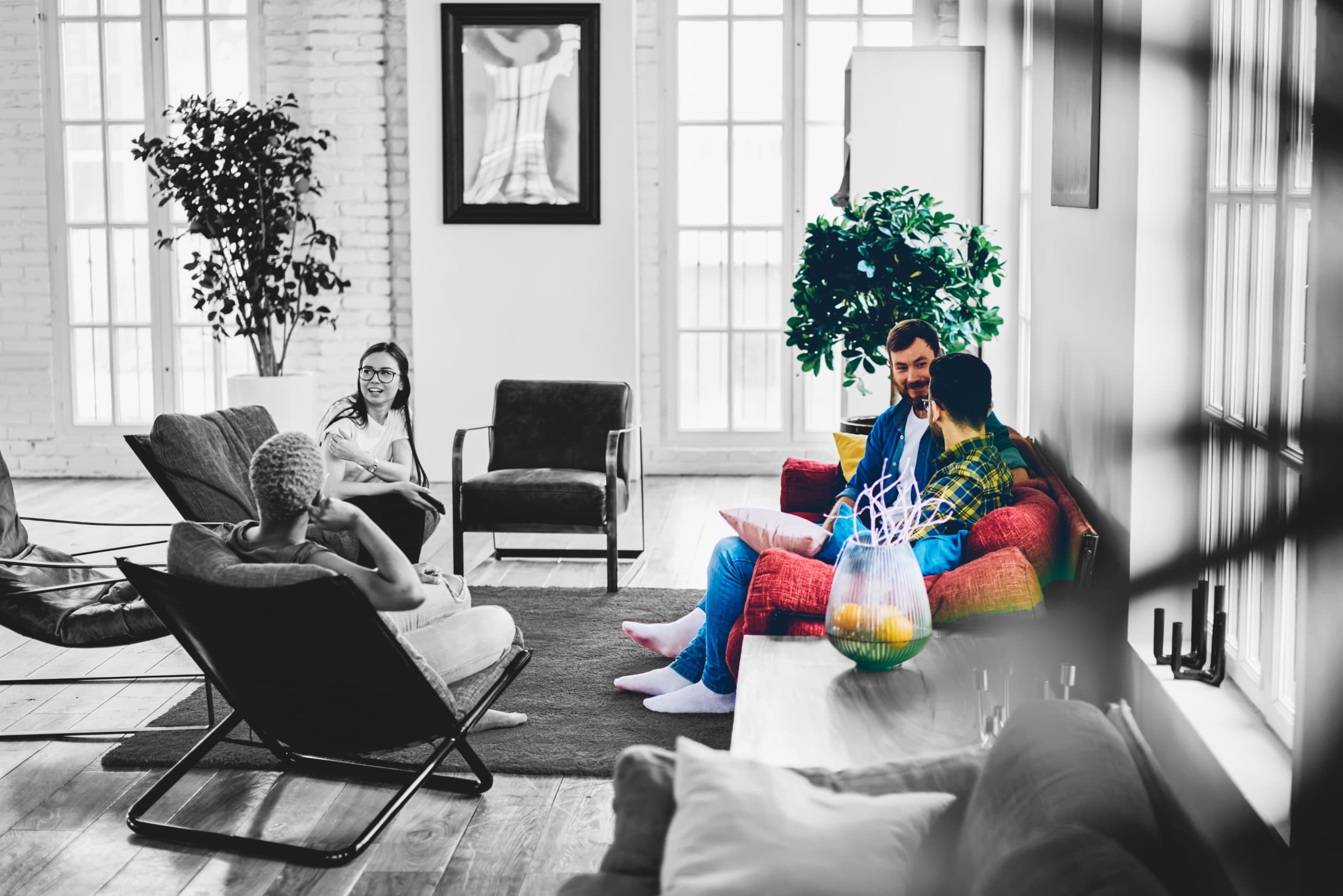 Individuals participating in expressive arts therapy